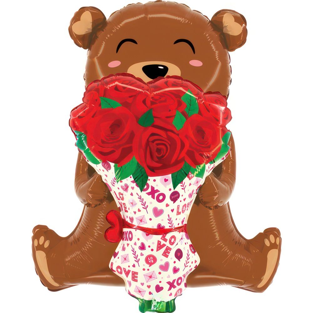 Betallic Balloon Co - Rose Bouquet Bear Foil Balloon - 25 Inch