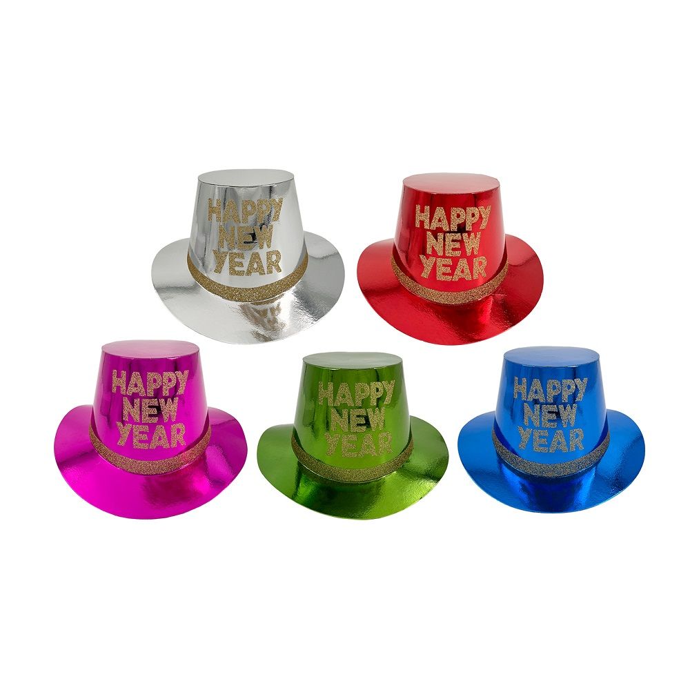 Party Magic - New Year Glittered Top Hat Foil - 1pc - Color May Vary