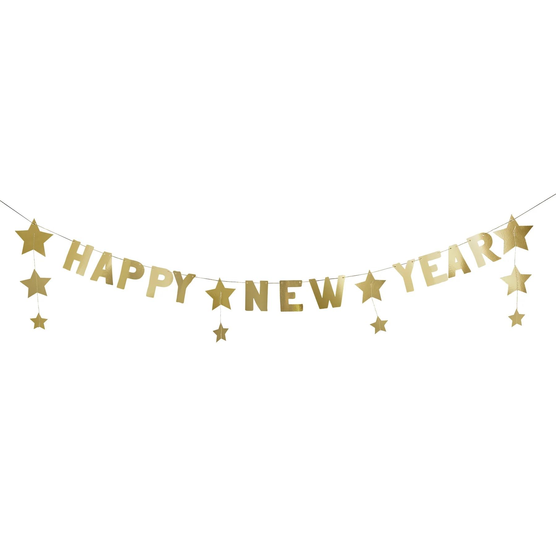 Hootyballoo - Happy New Year Star Banner - Gold - 2 Meters