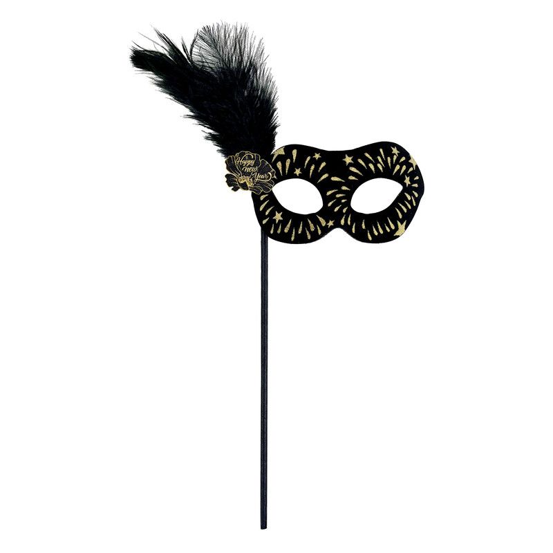 Party Magic - Glittered Eye Mask W/ Feather & Stick - Gold Stars