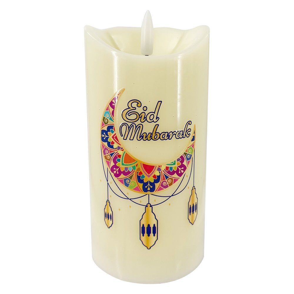 Party Magic - Eid Mubarak Decorated LED Candle - White