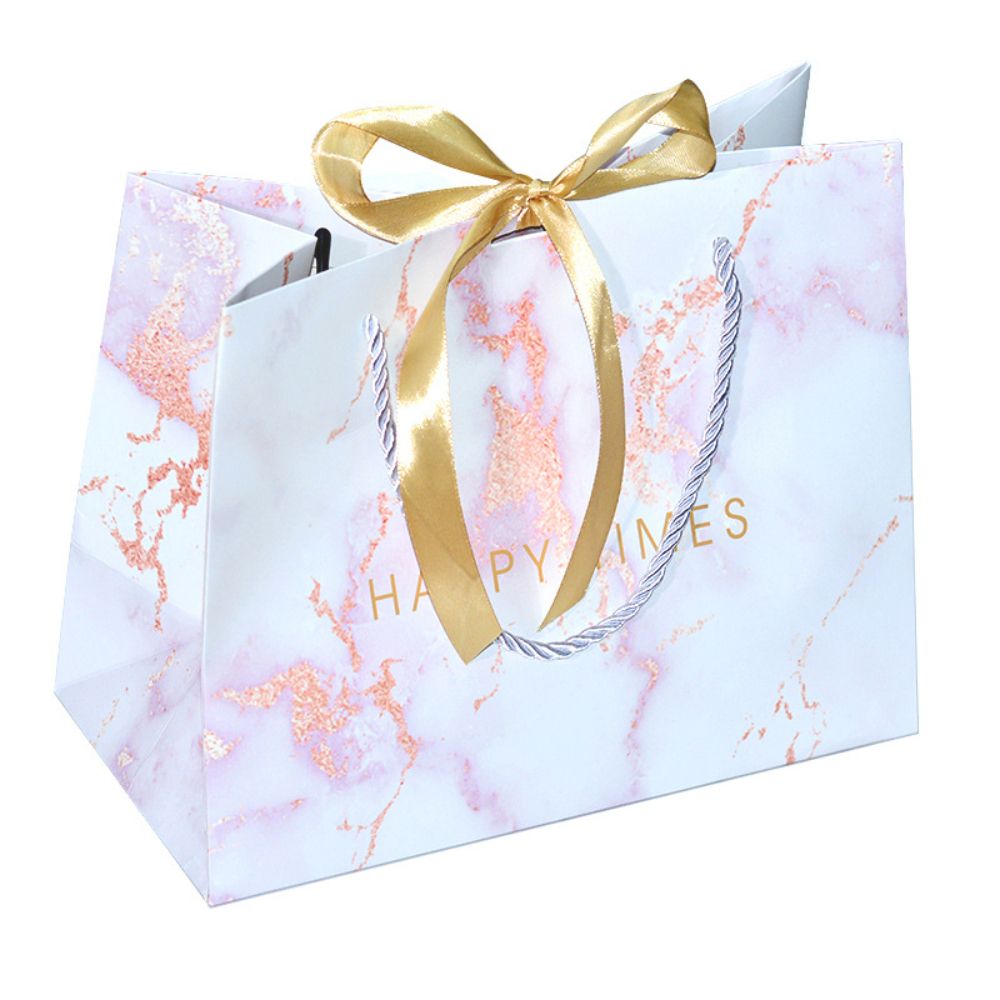 Y-PaperCo. - Pink Marble Pattern Gift Bag - 3pcs - Medium