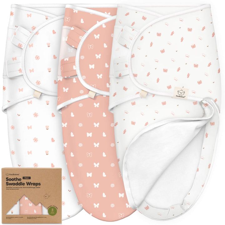 Keababies - Soothe Zippy Swaddle Wrap Set - Butterflies - 3 Pcs