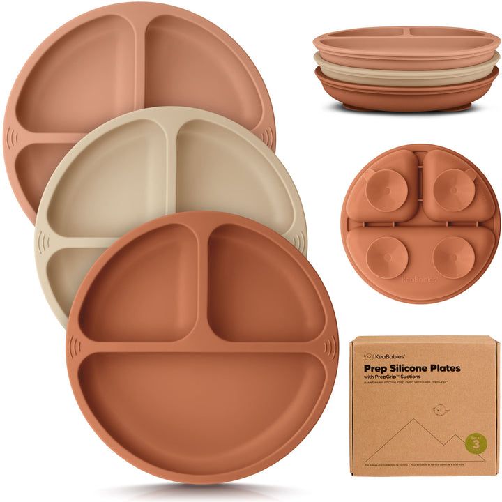 Keababies - Prep Grip Silicone Suction Plates - 3pcs - Terracotta