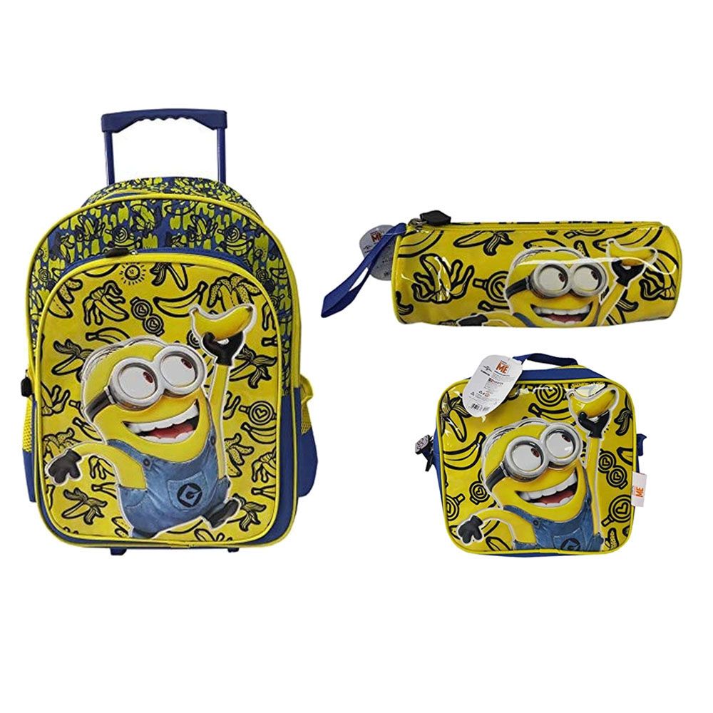 Minions - School Trolley Bag - 16-Inch, Lunch Bag And Pencil Case