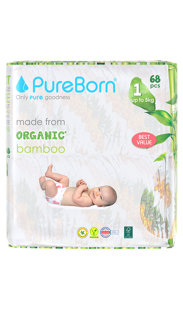 PureBorn - Organic Diapers Daisy - Size-1- 5 kg - 68 Pcs