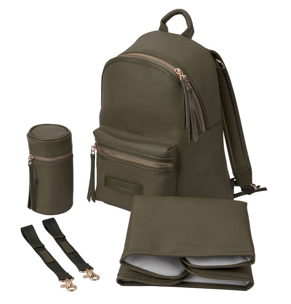 BabaBing - Luca Tumble Leather Changing Backpack - Olive Green