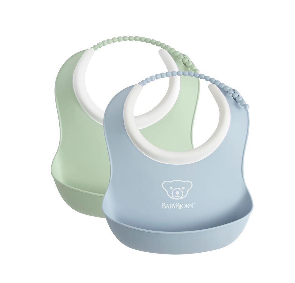 BabyBjorn - Baby Bib - Powder Green/Powder Blue - Pack of 2 - Small