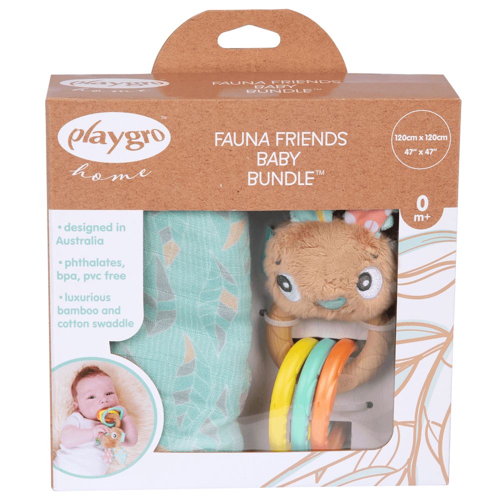 Playgro - Fauna Friends Baby Wrap And Rattle Set