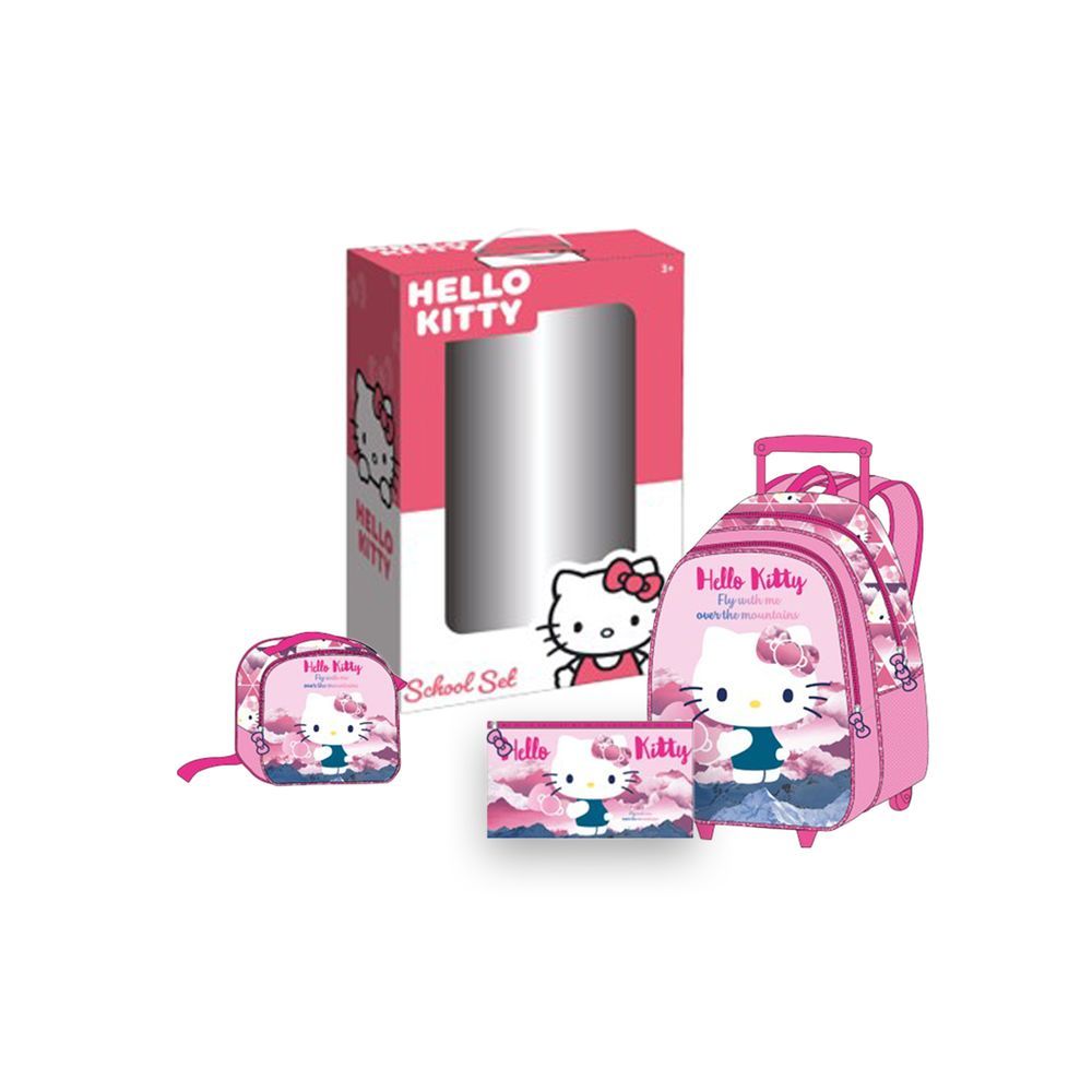 Hello Kitty Kids 3-in-1 Box Set W/ 18" - Trolley School Bag, Lunch Bag & Pencil Case