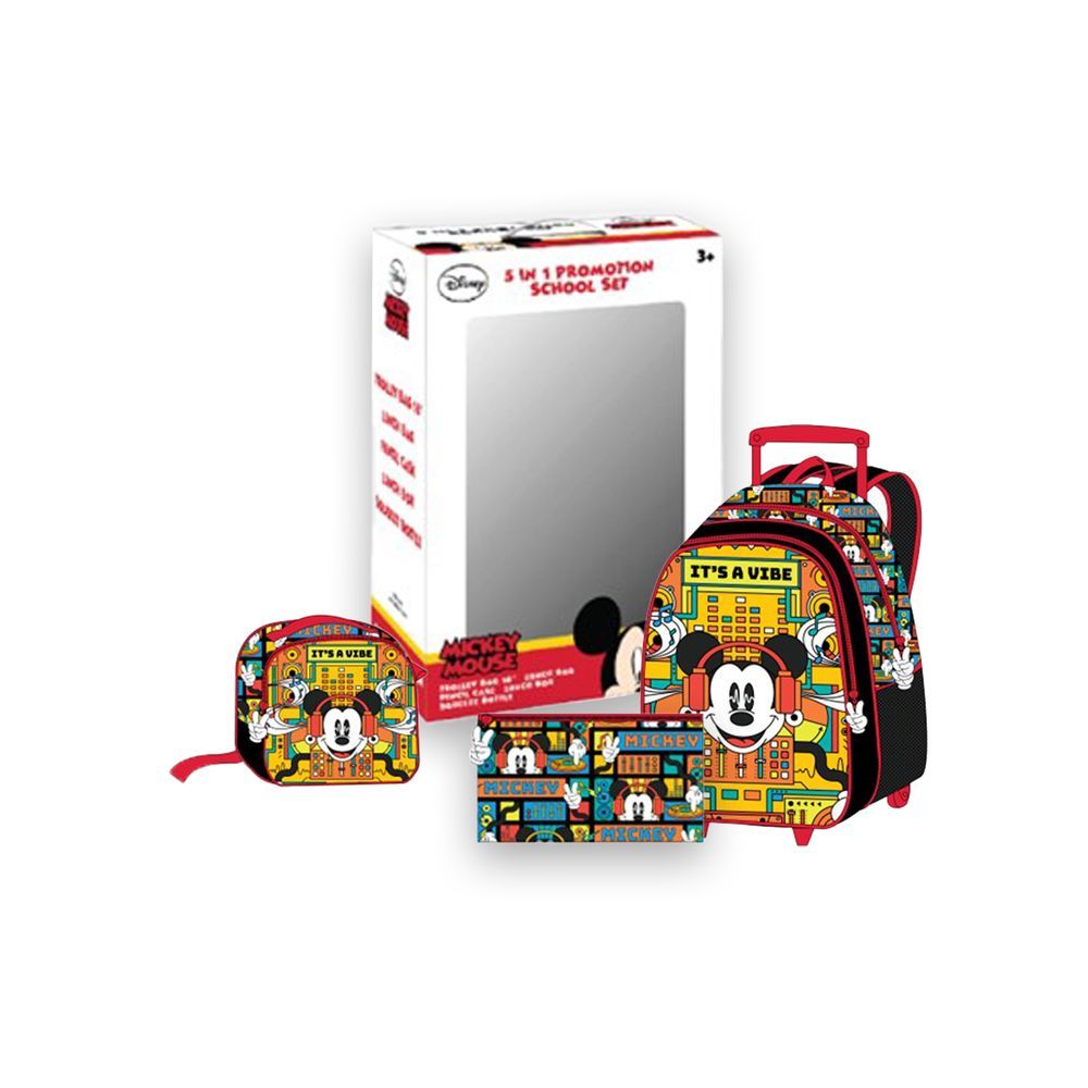 Disney - Mickey Mouse Kids 3-in-1 Box Set W/ 16" - Trolley School Bag, Lunch Bag & Pencil Case