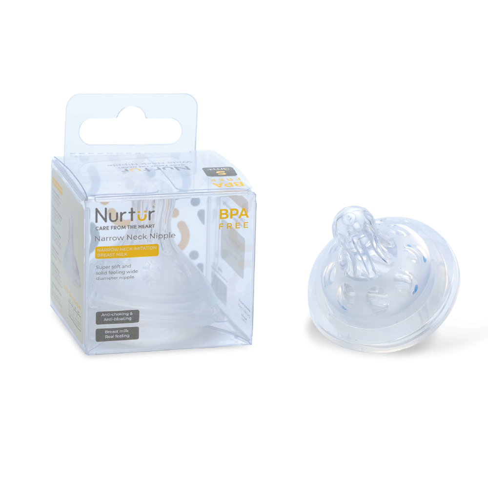 Nurtur - Narrow Neck Silicone 3 Flow Rate Teats - S-Nude
