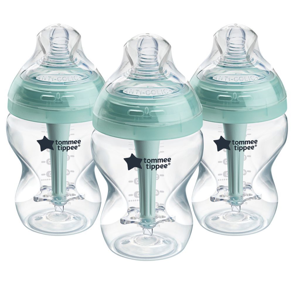 Tommee Tippee - Anti-Colic Baby Bottle With Slow Flow Teat - Clear/Green - Pack of 3 - 260ml