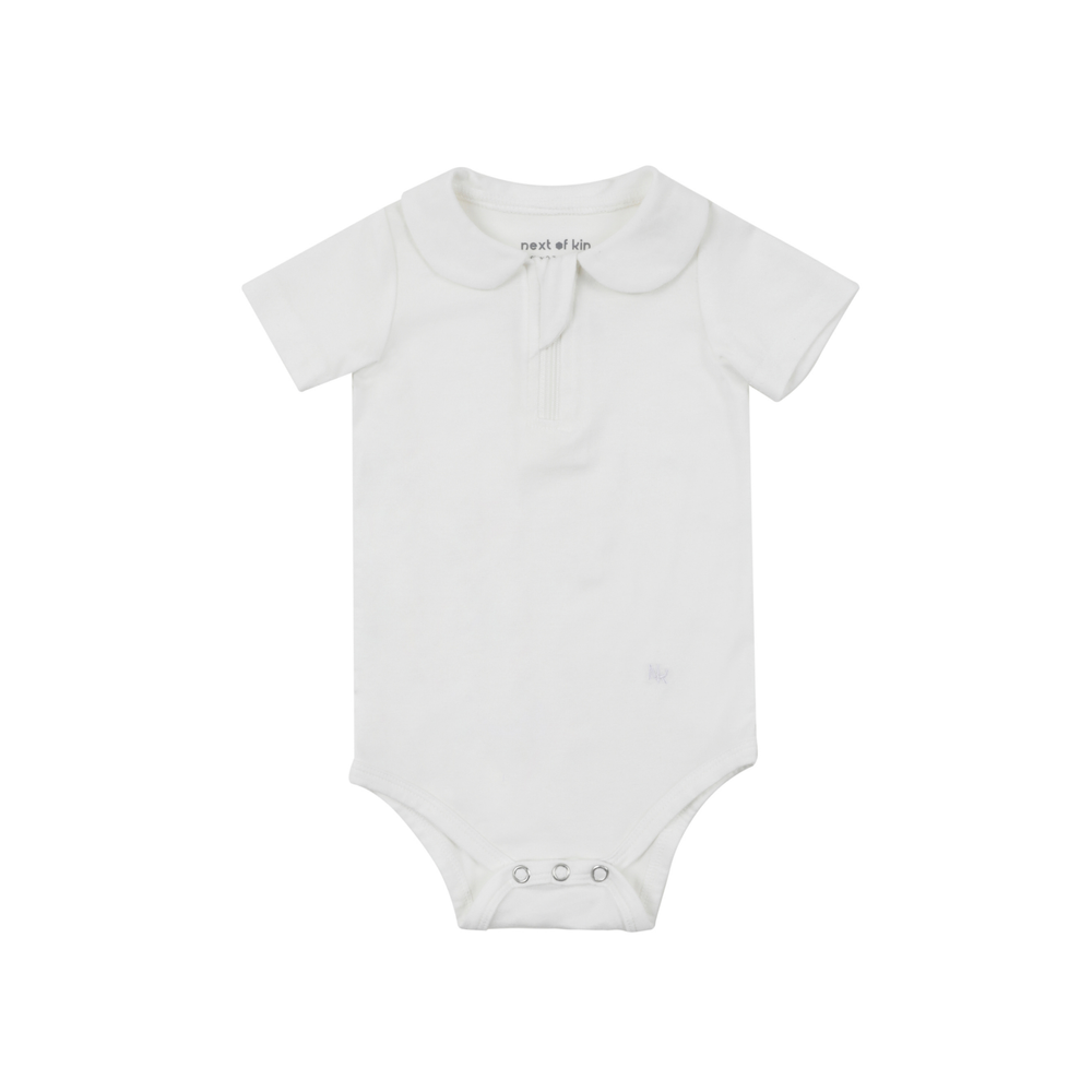 Next of Kin - Rue Peter Pan Collar Zip Bamboo Bodysuit - White