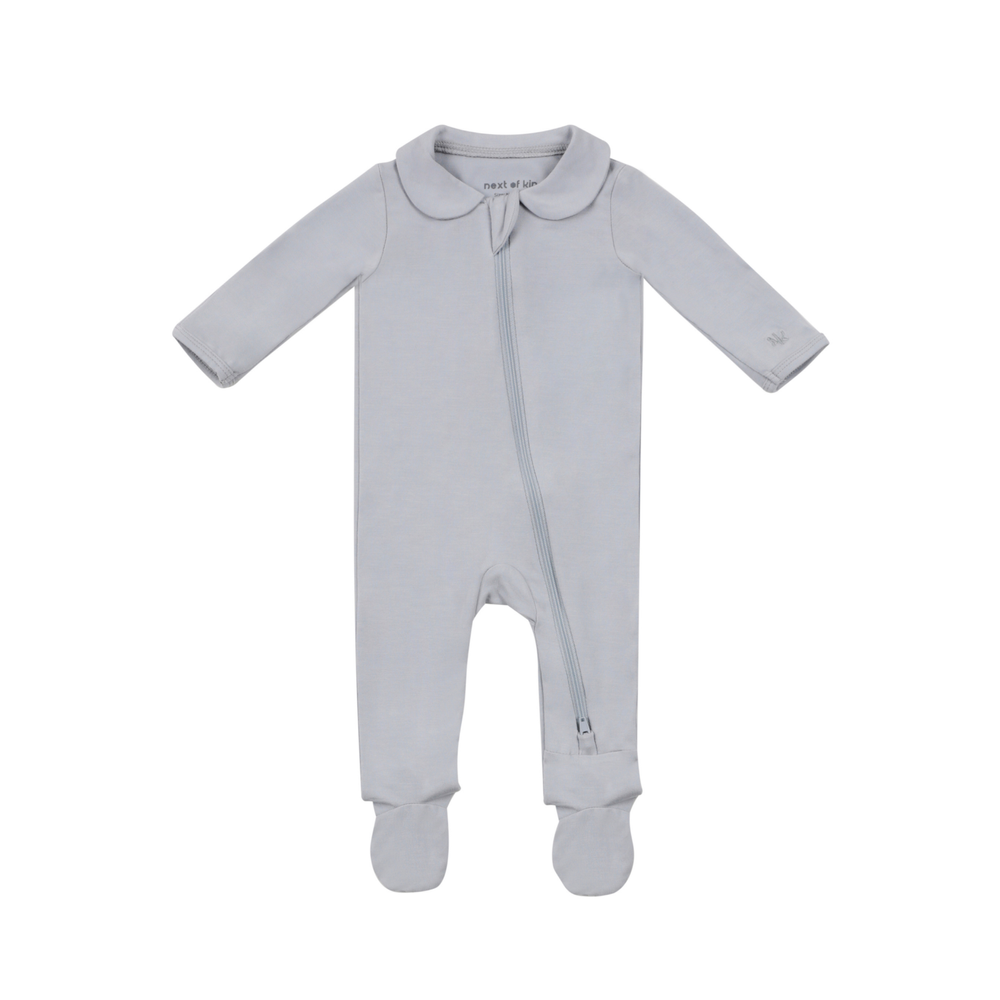 Next of Kin - Elliot Essential Zippy Peter Pan Collar Bamboo Onesie - Grey