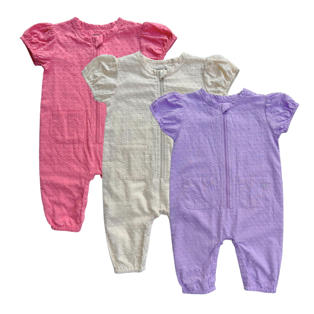 Next Of Kin - Juliette Puff Sleeve Jumpsuits Pack Of 3 - Pink, Cream & Lilac