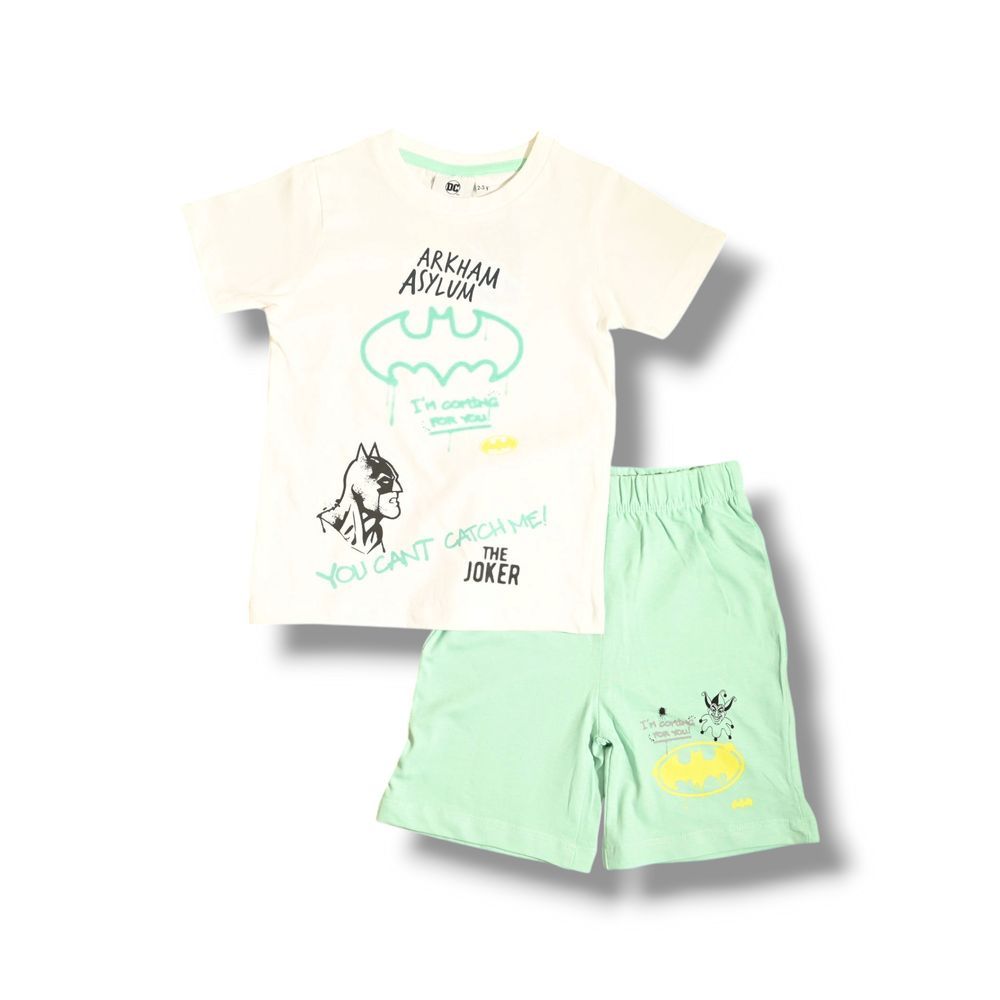 Batman - 2pc-Set - Boy's Summer T-Shirt And Short - White/Green