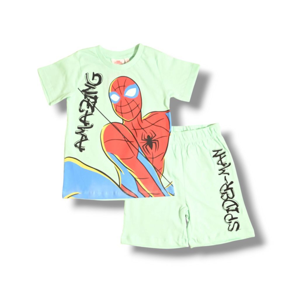 Spiderman - 2pc-Set - Boy's Printed T-Shirt & Summer Shorts - Green