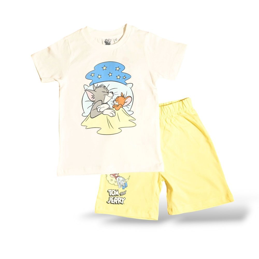 Tom & Jerry - 2pc-Set - Kid's Printed T-Shirt & Shorts - White/Yellow