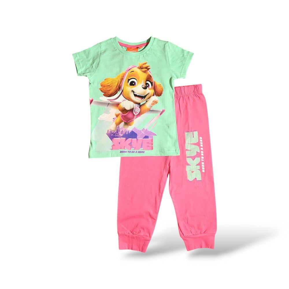 Paw Patrol - 2pc-Set - Girl's Skye Printed Pyjama T-Shirt & Pants - Green/Pink