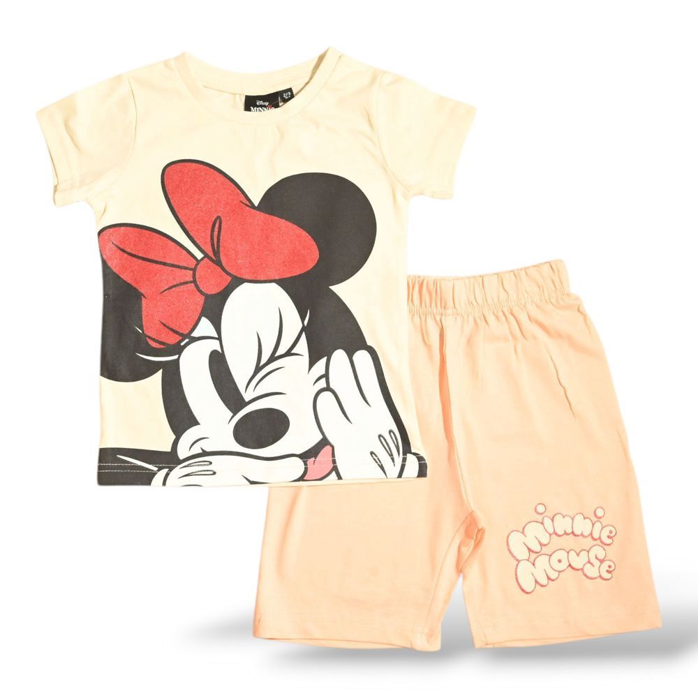 Minnie Mouse - 2pc-Set - Girl's Cotton T-Shirt & Shorts - Beige