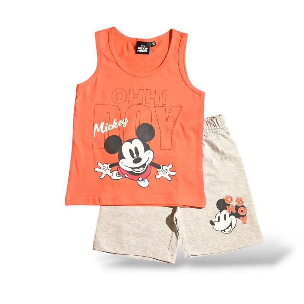 Mickey Mouse - Boys Summer Sleeveless & Short Set - Red/Grey