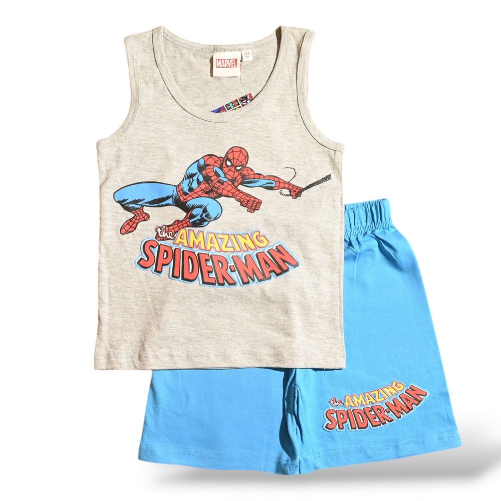 Spiderman - Boys Summer Sleeveless & Short Set - Grey/Blue