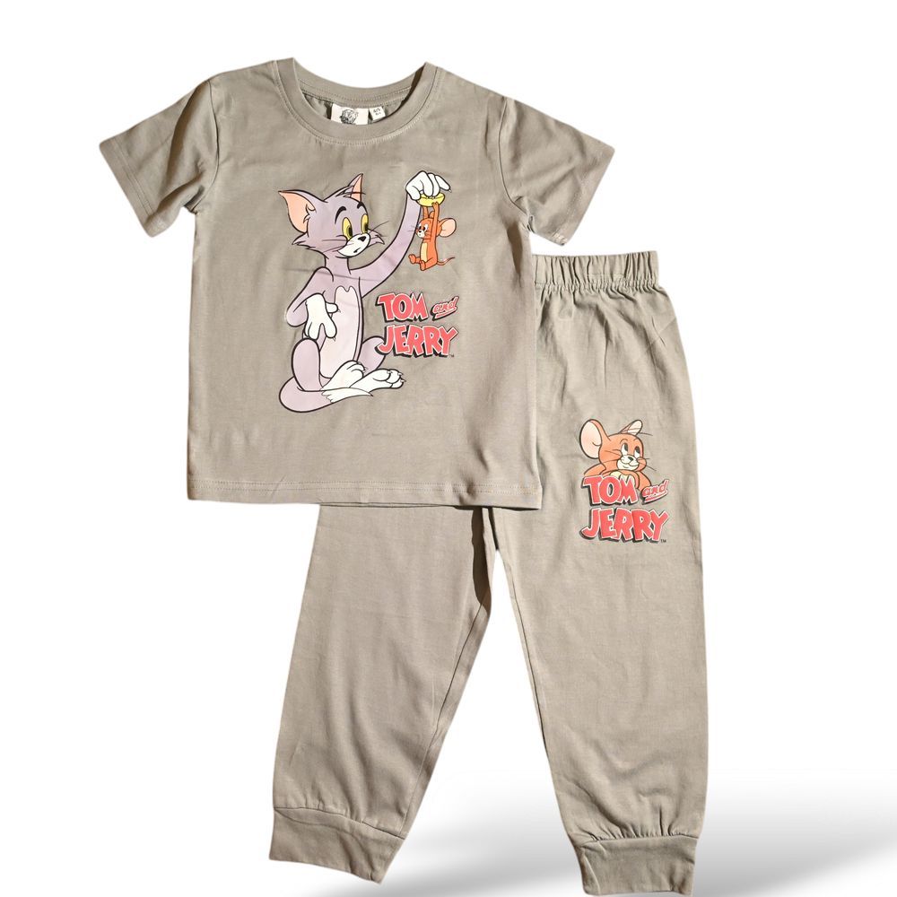 Tom & Jerry - Kids Cotton T-Shirt & Joggers Set - Grey