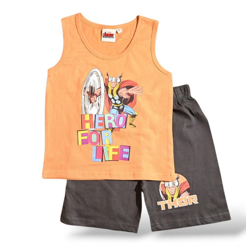 Thor - Boys Summer Sleeveless & Short Set - Orange/Black