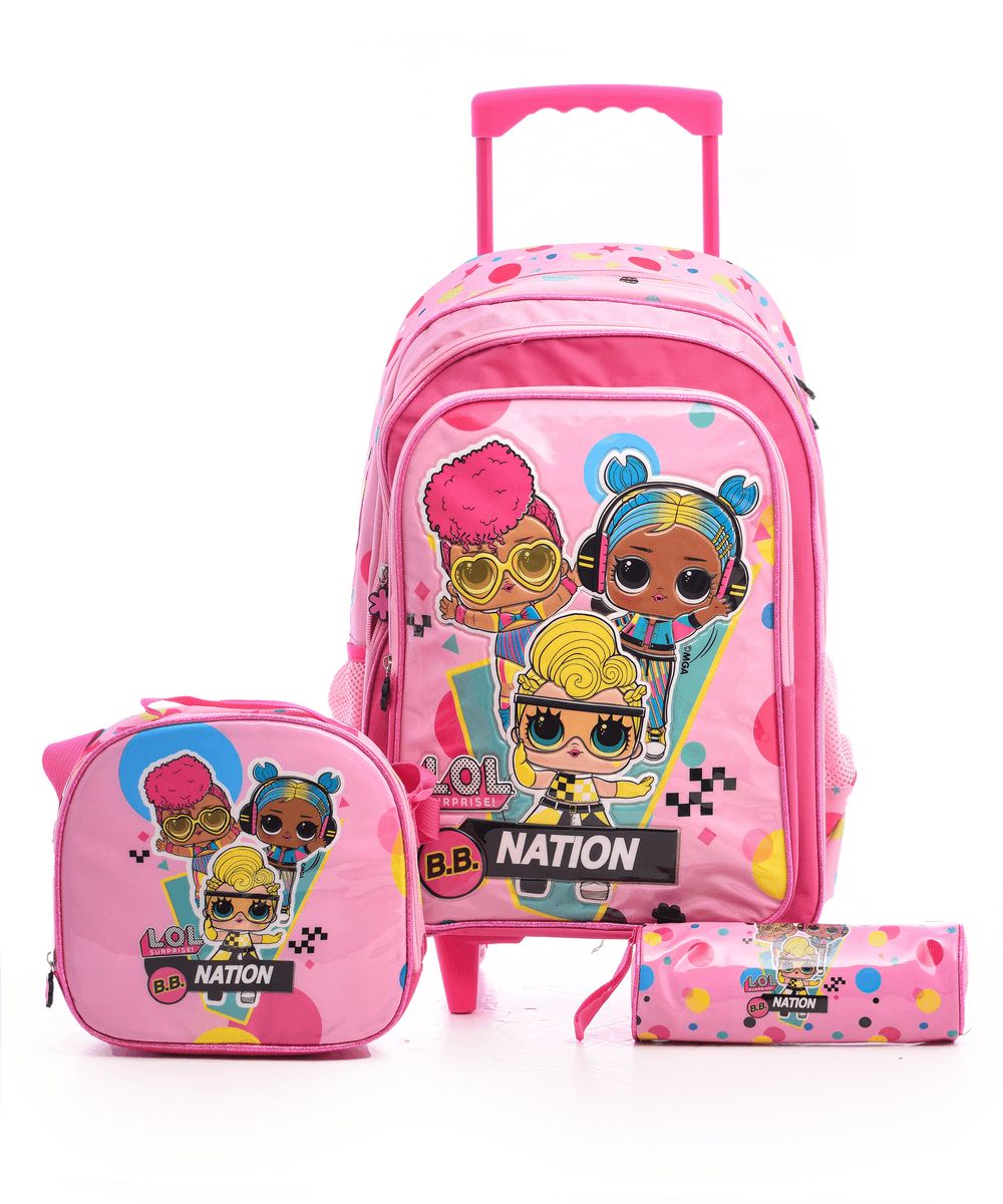 L.O.L. Surprise! - School Trolley Bag - 18-inch With Lunch Bag And Pencil Case - Pink - 3pcs