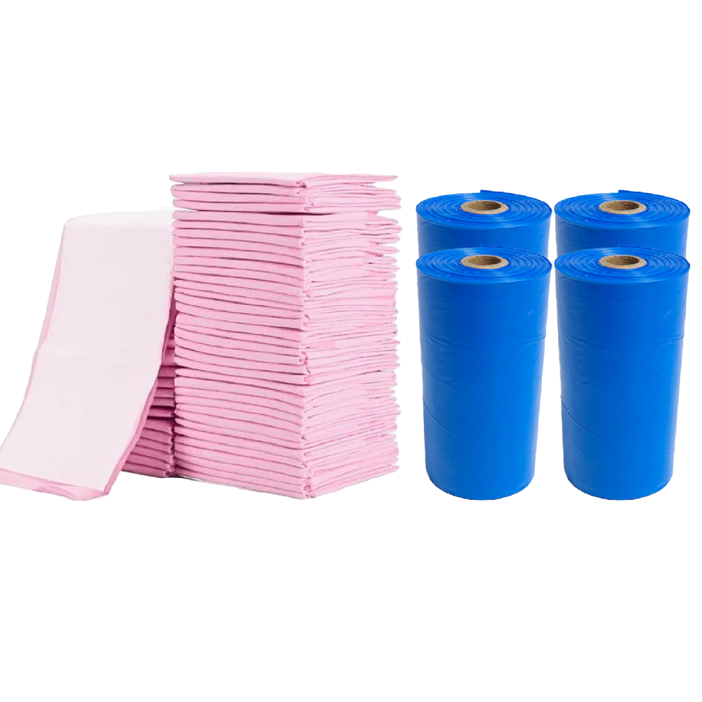 Cute 'n' Cuddle - Disposable Changing Mats And Scented Bags - Pink/Blue - 120 Pcs