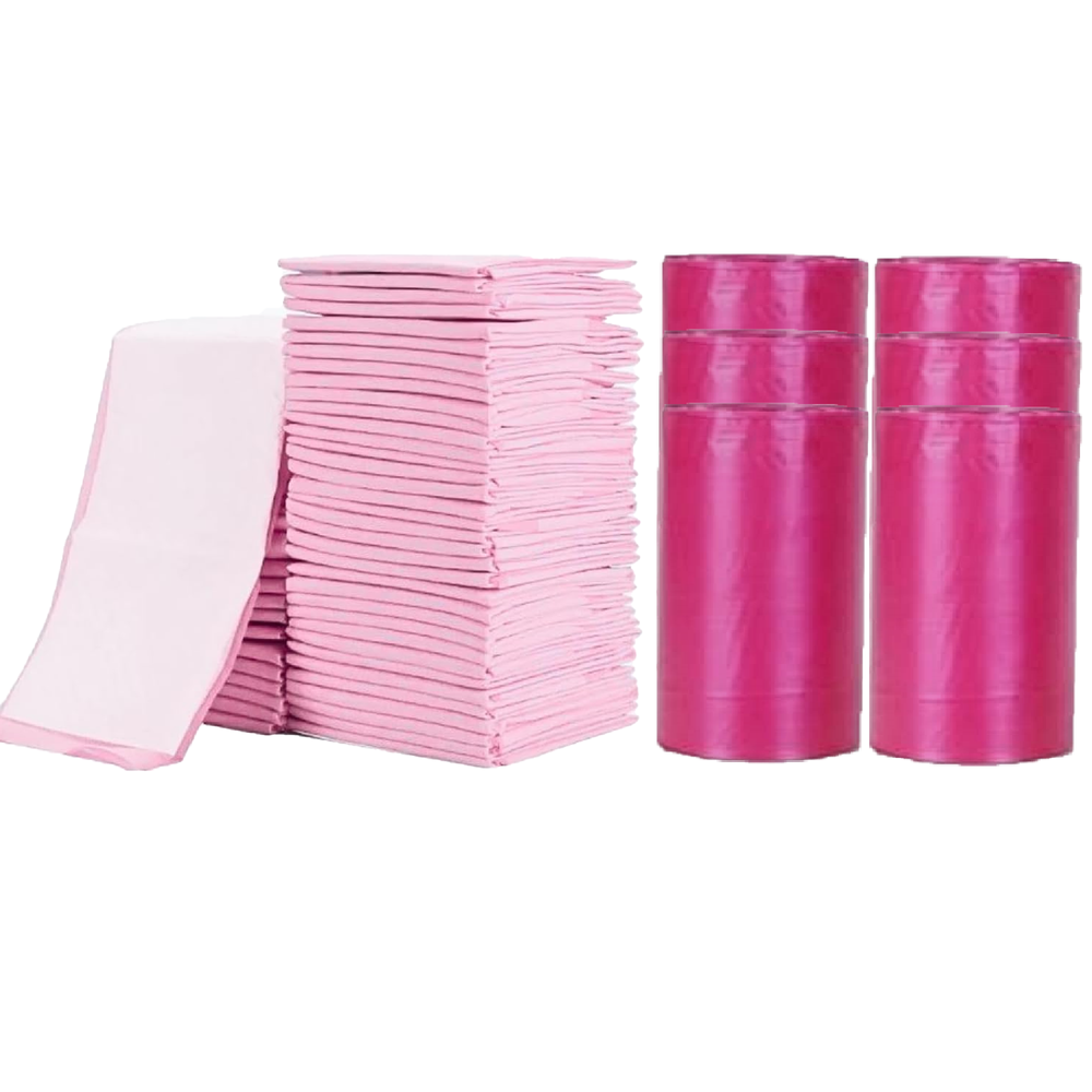 Cute 'n' Cuddle - Disposable Changing Mats And Scented Bags - Pink/Red - 180 Pcs