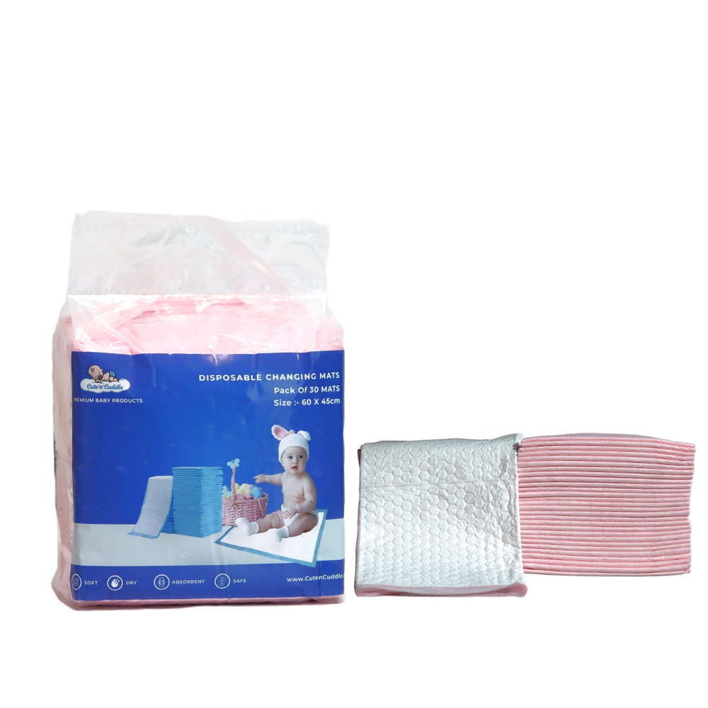 Cute 'n' Cuddle - Disposable Changing Mats - 60 x 45 - Pack of 30 - Pink