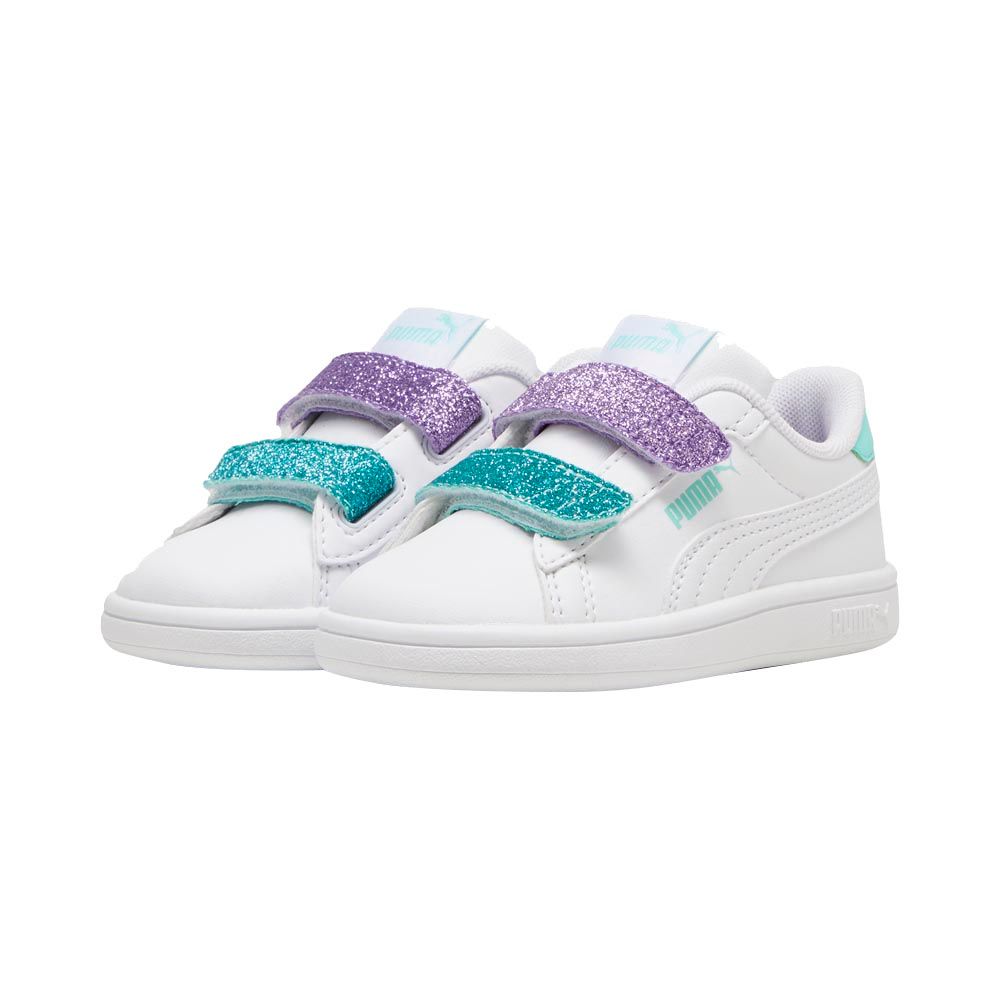 Puma - Smash 3.0 L Glitter Velcro V Infant PU Sneakers - White