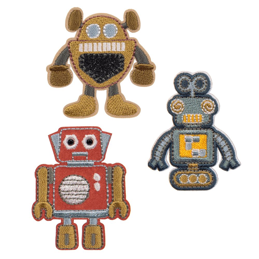 Lassig - Textile Woven Stick On Sticker - Robots - 3 Pcs