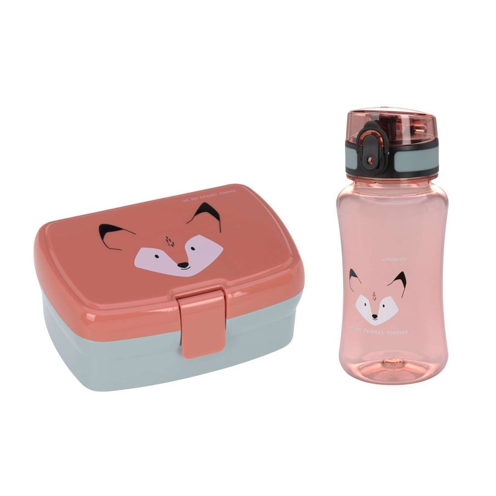 Lassig - Lunchbox With 2 Compartment And Water Bottle - Fox - 460ml