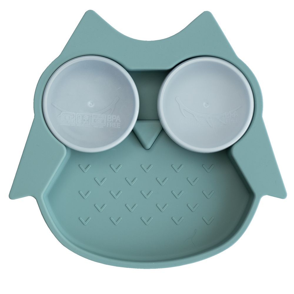 Tidy Tot - Silicone Suction Plate With 2 Pots - Owl