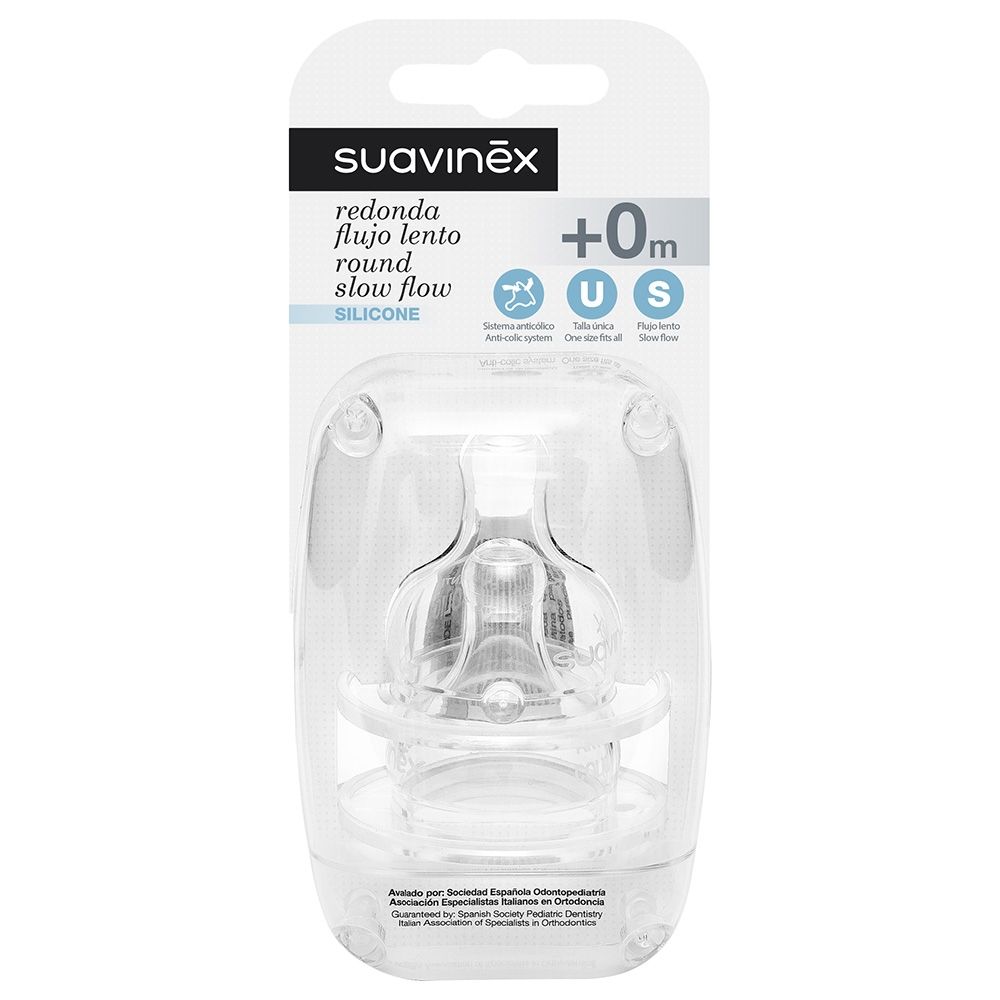 Suavinex  Wide Neck Slow Flow Silicone Teat 0+M, Slow Flow