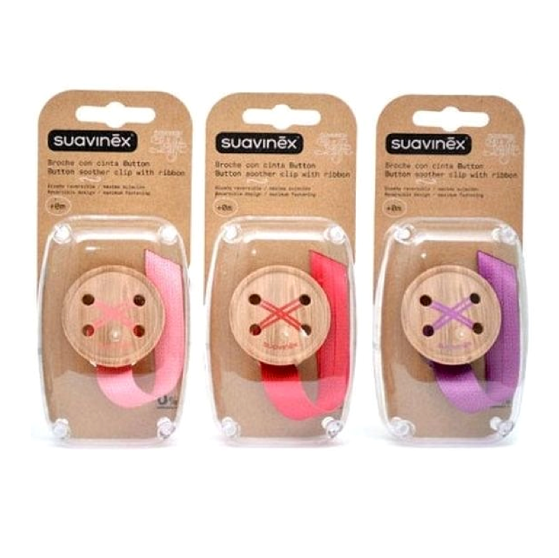 Suavinex - Button Soother Clip With Ribbon +0m 1G - Bundle of 3