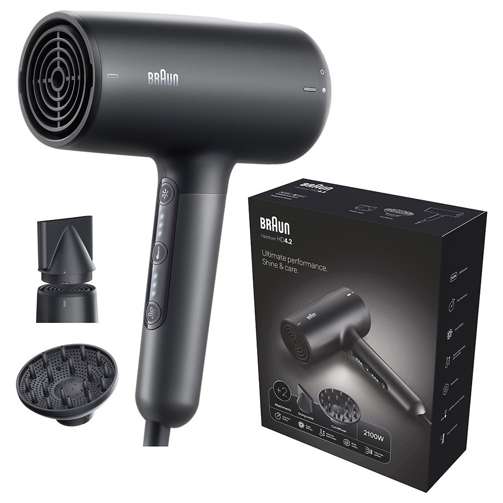 Braun - Hair Dryer With 2 Attachments HD4.2 - Electro Black