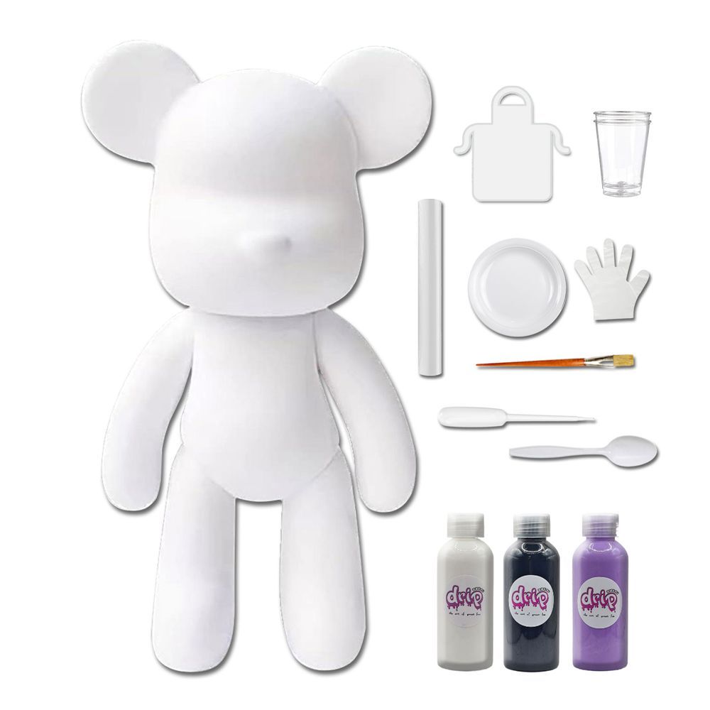 Dubai Drip Art - Acrylic Fluid Pouring Paint Bear Kit 18cm - White, Black, Light-Purple