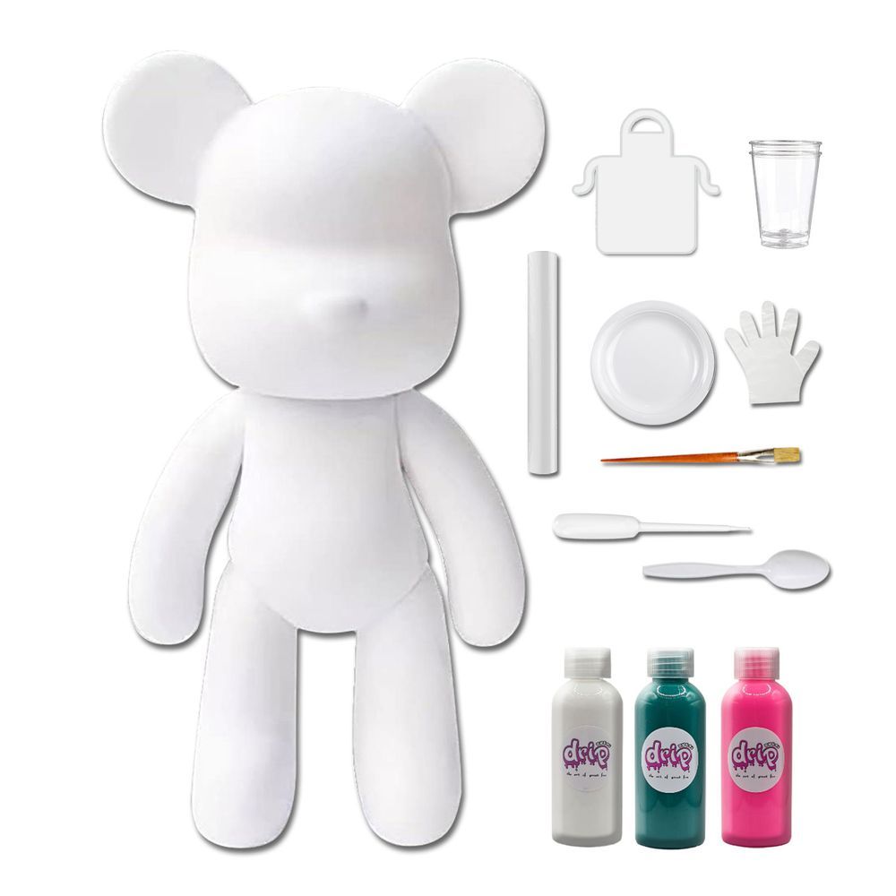 Dubai Drip Art - Acrylic Fluid Pouring Paint Bear Kit 18cm - White, Blue-Green, Fluorescent-Pink