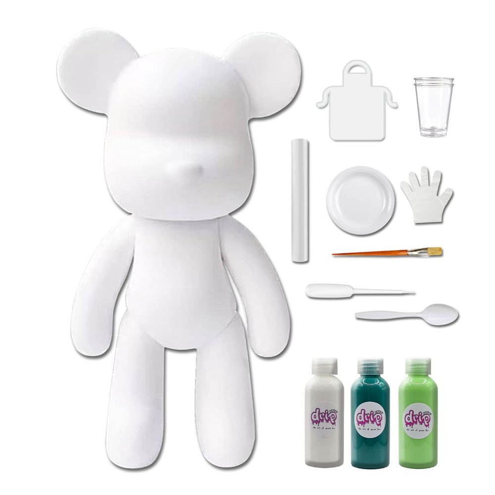 Dubai Drip Art - Acrylic Fluid Pouring Paint Bear Kit 18cm - White, Blue-Green, Mint-Green