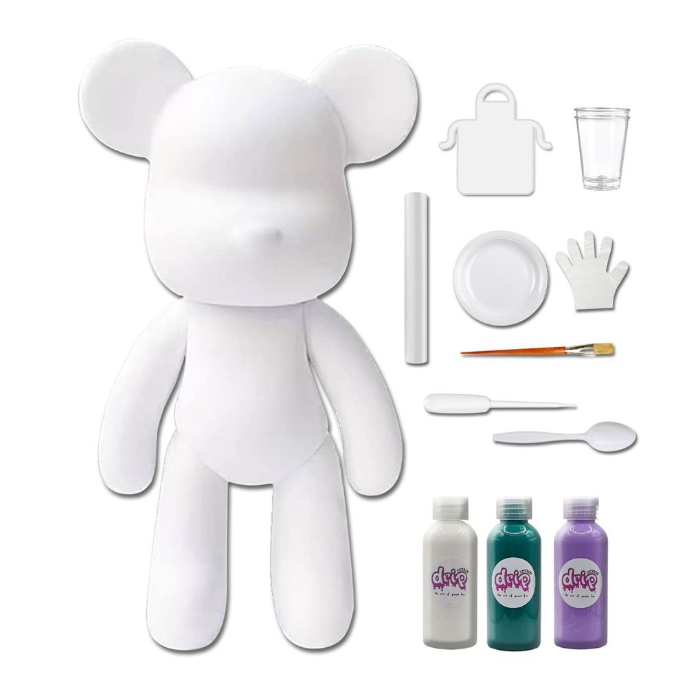 Dubai Drip Art - Acrylic Fluid Pouring Paint Bear Kit 18cm - White, Blue-Green, Light-Purple