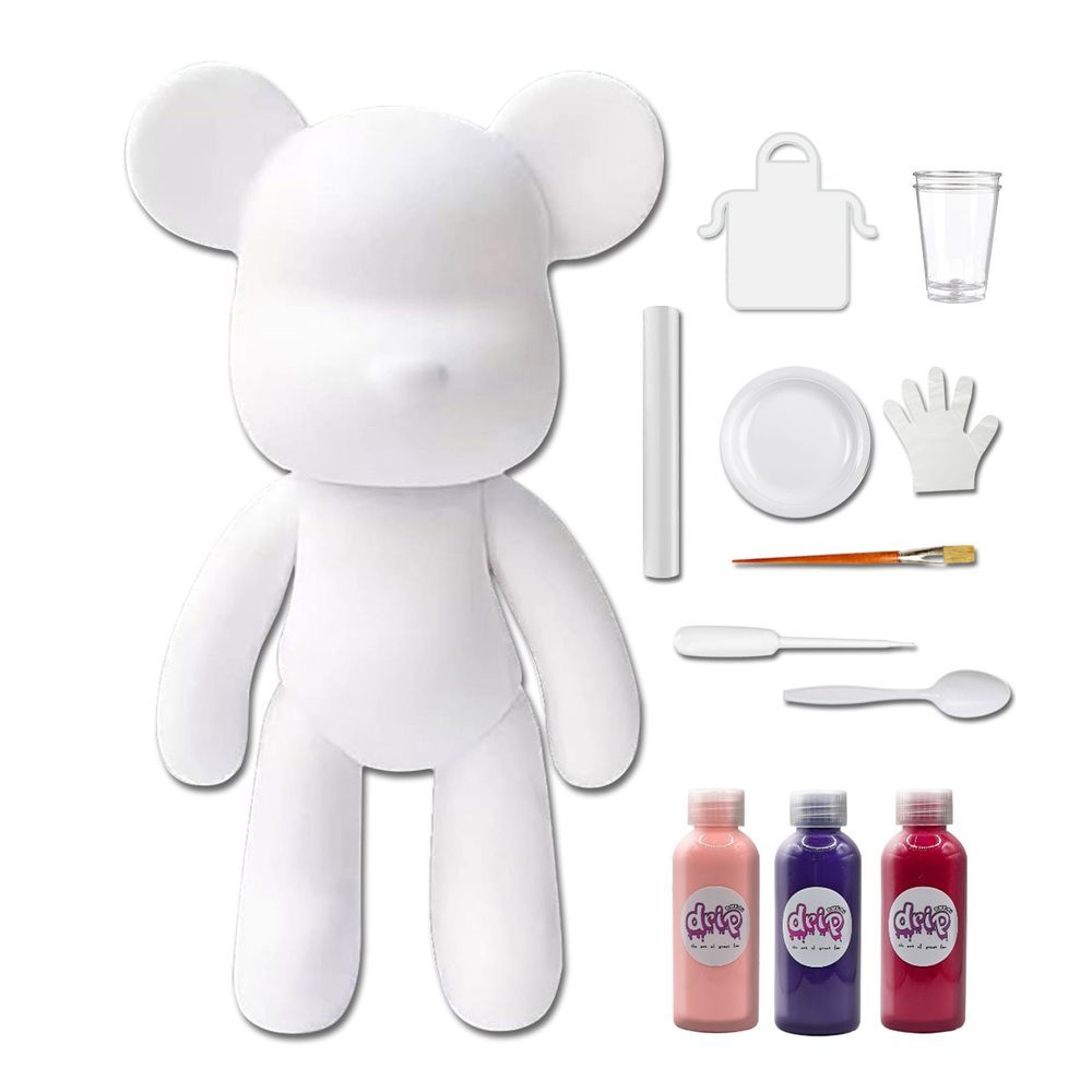 Dubai Drip Art - Acrylic Fluid Pouring Paint Bear Kit 18cm - Light-Pink, Dark-Purple, Rose-Red