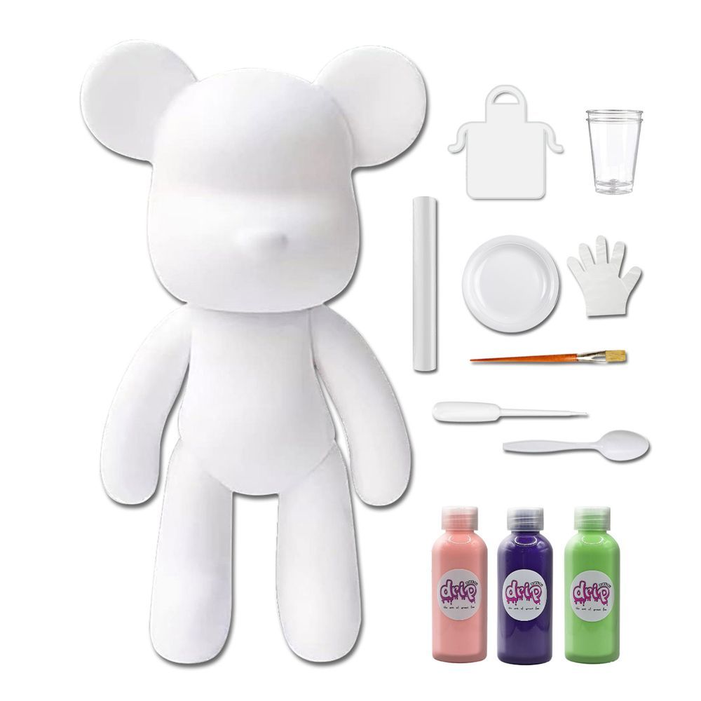 Dubai Drip Art - Acrylic Fluid Pouring Paint Bear Kit 18cm - Light-Pink, Dark-Purple, Mint-Green