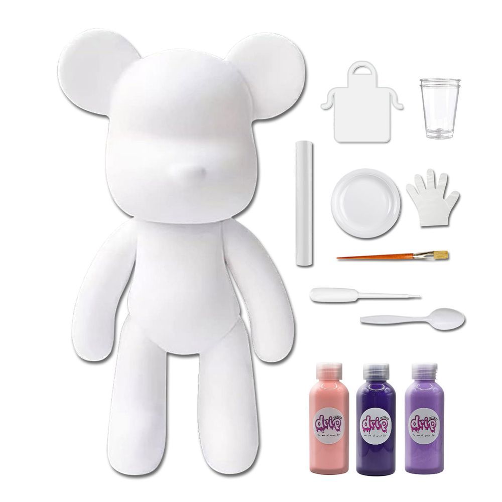 Dubai Drip Art - Acrylic Fluid Pouring Paint Bear Kit 18cm - Light-Pink, Dark-Purple, Light-Purple