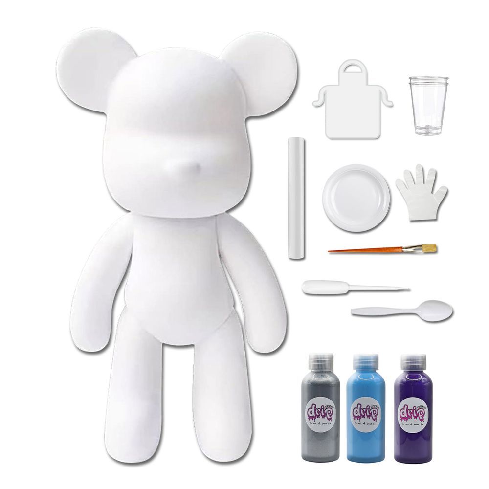 Dubai Drip Art - Acrylic Fluid Pouring Paint Bear Kit 18cm - Silver, Light-Blue, Dark-Purple