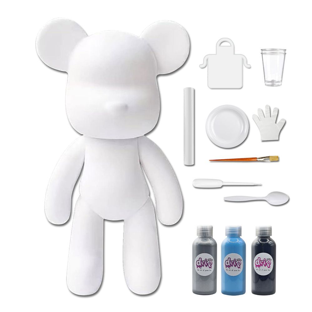 Dubai Drip Art - Acrylic Fluid Pouring Paint Bear Kit 18cm - Silver, Light-Blue, Black