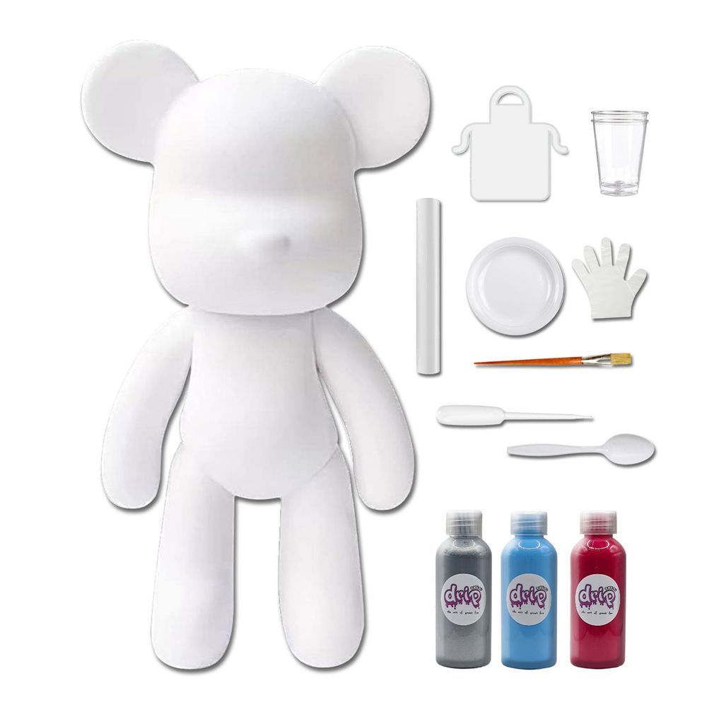 Dubai Drip Art - Acrylic Fluid Pouring Paint Bear Kit 18cm - Silver, Light-Blue, Rose-Red